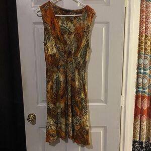 Mlle Gabrielle Orange and Brown Paisley Midi Dress